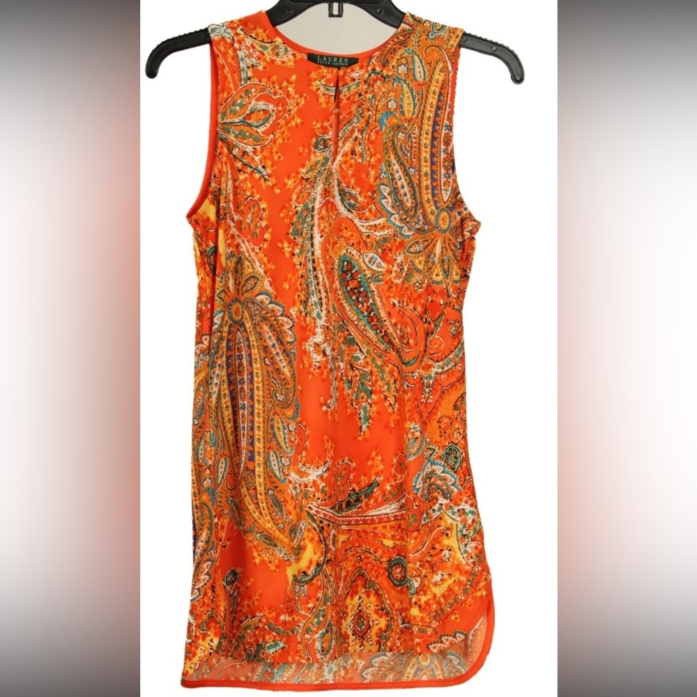 Lauren Ralph Lauren Shirt Women’s XS Orange Paisley Tank Blouse Pullover Stretch